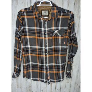 Legendary Whitetails Flannel Shirt‎ Mens Medium Orange Gray Plaid Flip Cuff